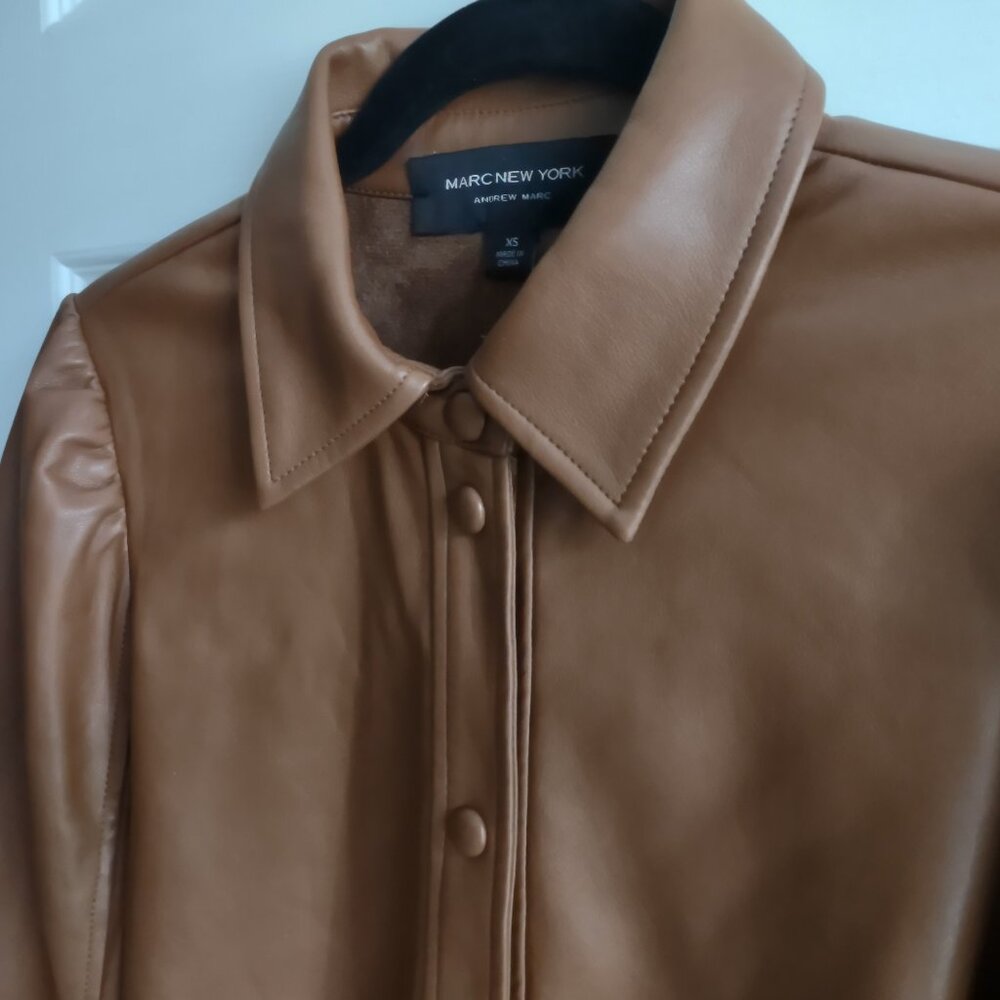 Marc New York - faux leather shirt jacket shacket - snap front - brown - NWOT